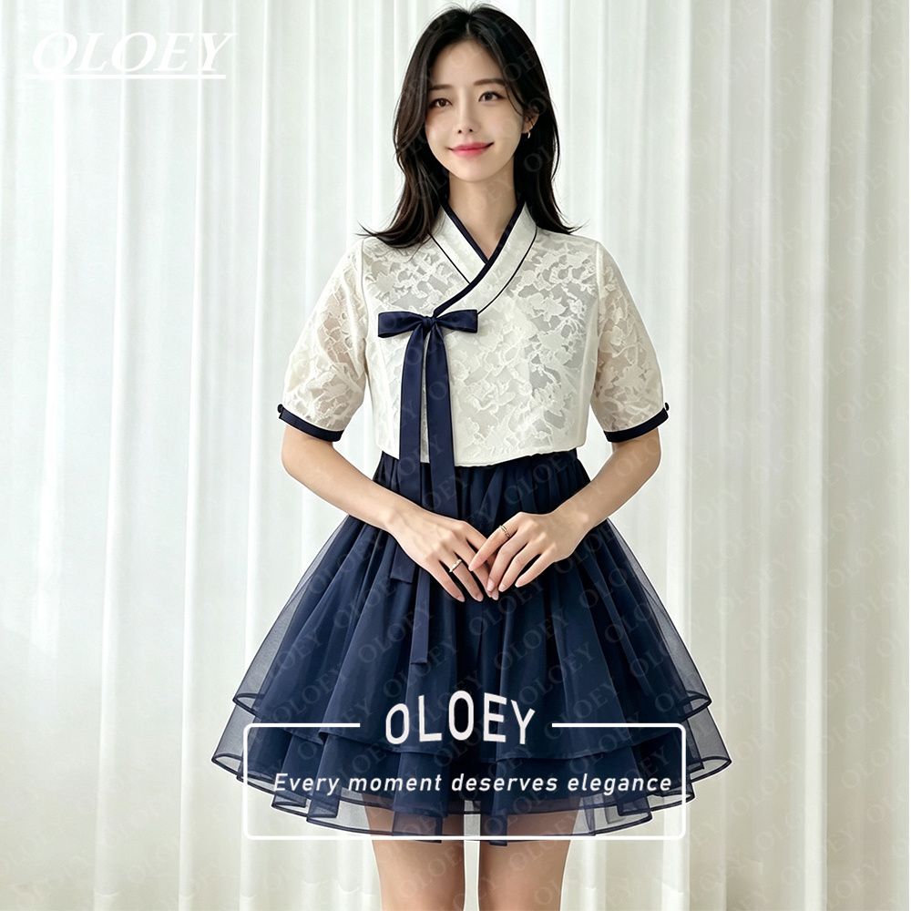 Modern Korean Lifestyle - ชุดฮันบกสั้นสีดำสไตล์โมเดิร์น OLOEY 2 ชิ้น ผ้าออร์แกนซ่า สำหรับถ่ายภาพสไตล์เกาหลี