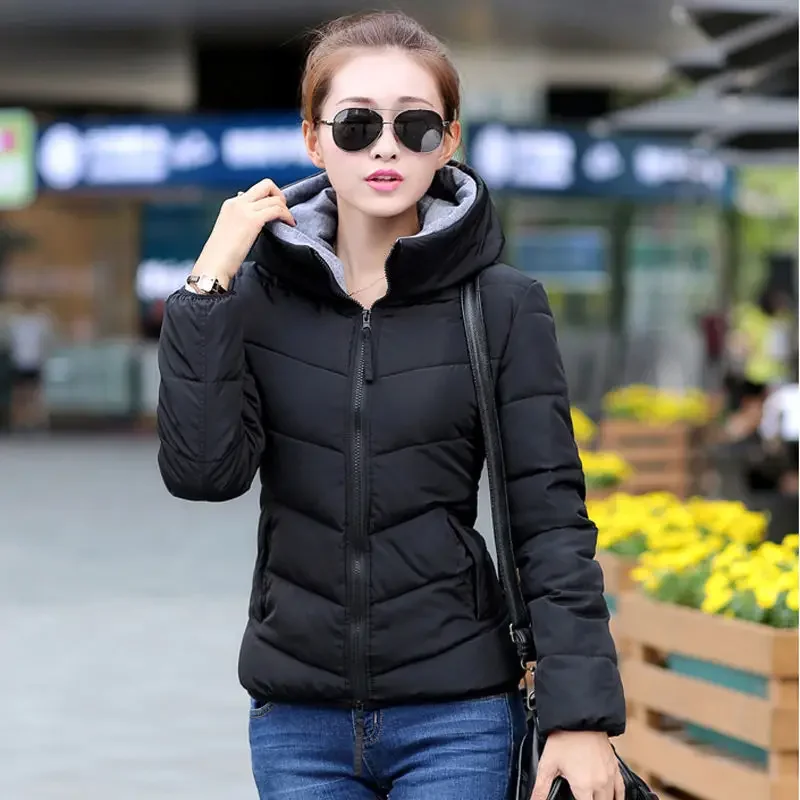 Modern Korean Lifestyle - เสื้อโค้ทผู้หญิงสีแดงบุนวมสั้นสีดำมีซิปรูดขึ้นสำหรับผู้หญิงเสื้อแจ็คเก็ตขนเป็ดหนาแบบทันสมัยเสื้อผ้าราคาถูกสีเหลือง