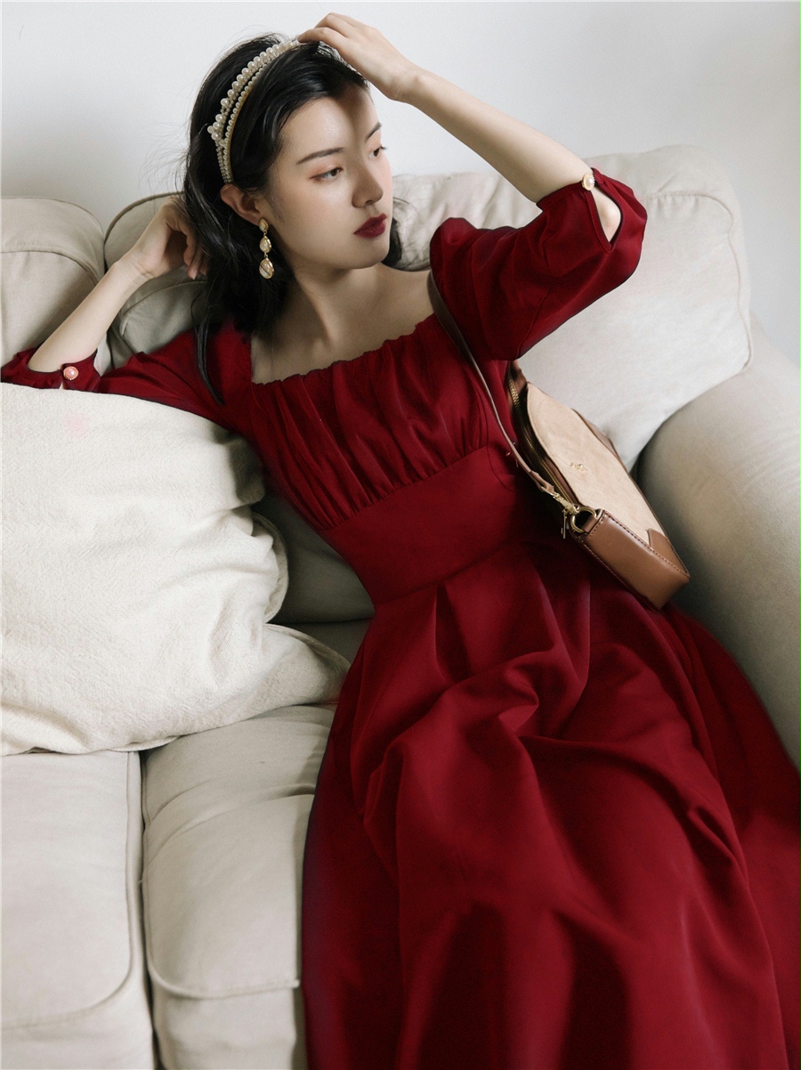 Modern Korean Lifestyle - 2สี MODE Korea ชุดสตรี Vintage สไตล์สแควร์คอยาวแขนยาว